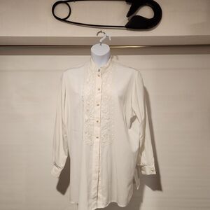 Worthington Cream Embroidered Button Down Shirt
